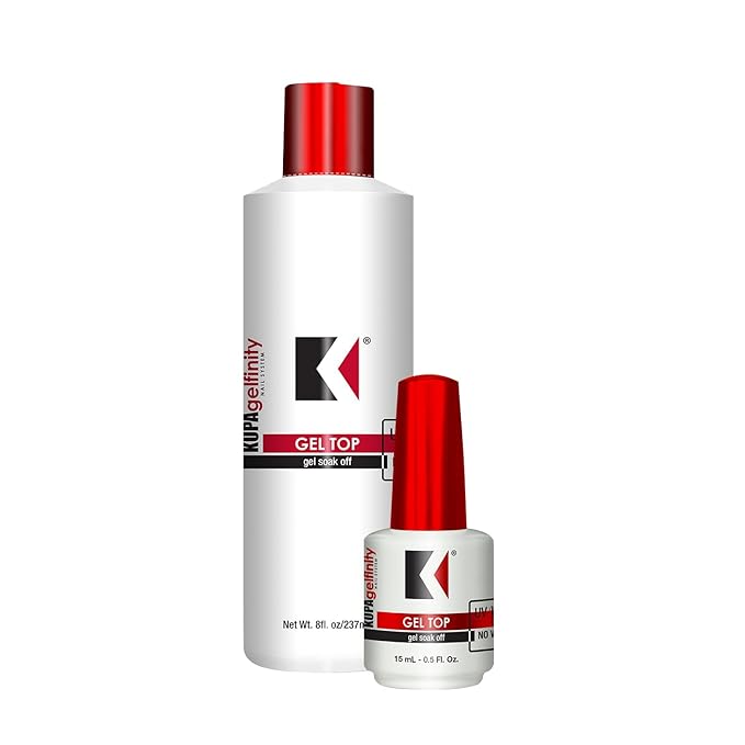 KUPA GelFinity - Soak Off Gel - Top Coat Glossy Finish (No-Wipe) Bundle 8.0 Fl Oz + 0.5 Fl Oz