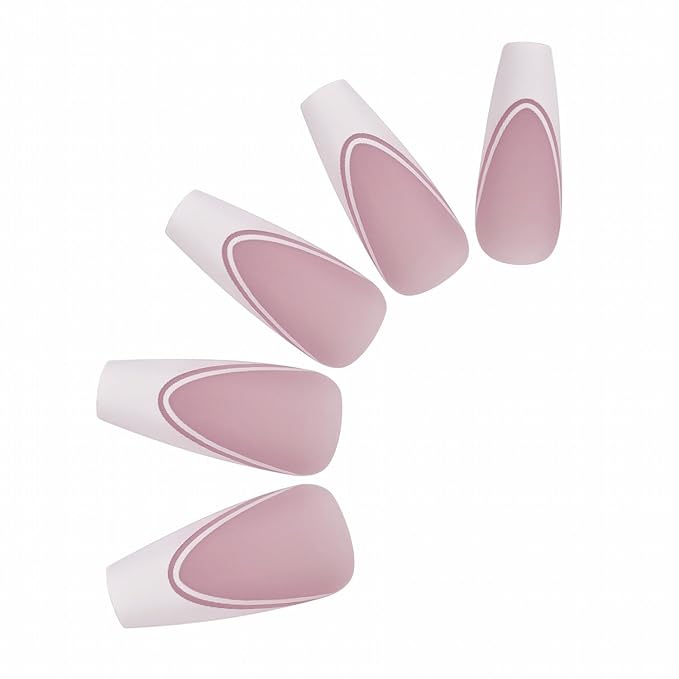 Allkem Soft Gel Nail Tips - Medium Long Ballerina Nail Extensions Kit - 12 Sizes Full Cover Nails - Double French (240 Pieces)