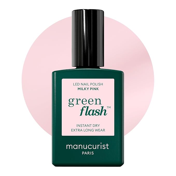 Manucurist Green Flash LED Milky Pink Gel Nail Polish - Vegan, 12-Free, Plant-Based - Strengthens and Protects the Nail - Gel Polish - Made in France - 0.5 fl oz
