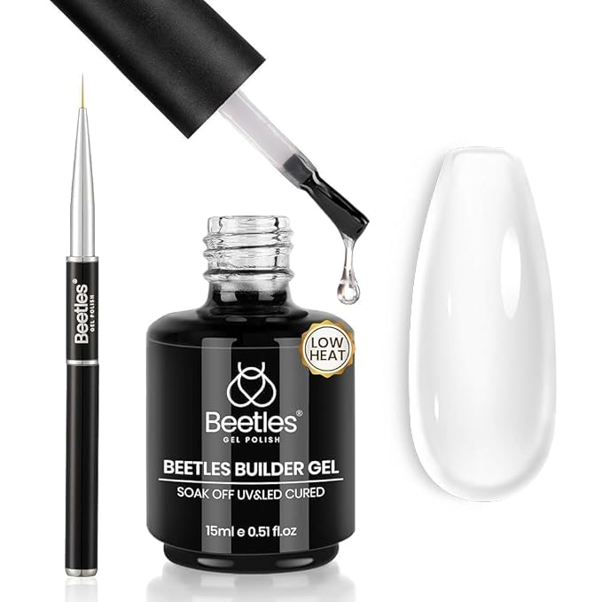Beetles Low Heat Builder Nail Gel-0.5 oz 7 in 1 Nail Thickening Strengthening Building Apex with Liner Nail Brush for Beginner DIY Salon at Home,Clear Builder Nail Gel,UV & LED Lamp Cured Needed