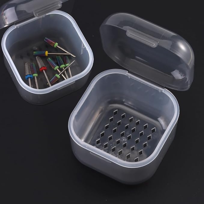 Nail Tool Sterilizer Box Plastic Disinfectant Container for Nail Art Accessories Tools, Portable Nail Drill Bits Cleaning Case Sterilizer Soaking Box with Strainer Pedicure Manicure Equipment