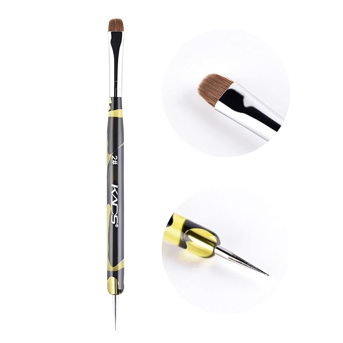 KADS Kolinsky Sable Brush 2 Way Acrylic Professional French Manicure Clean-up Brush Nail Art Brush Nail Dotting Pen (Size 2)