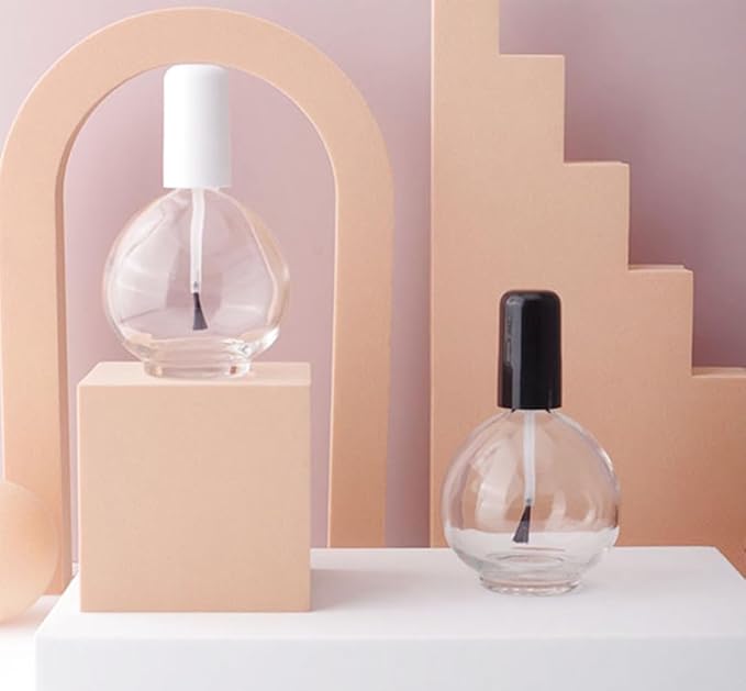 2Pcs 75ml/2.5oz Empty Nail Polish Bottles with Brush Refillable Spherical Clear Glass Containers for DIY Nail Art