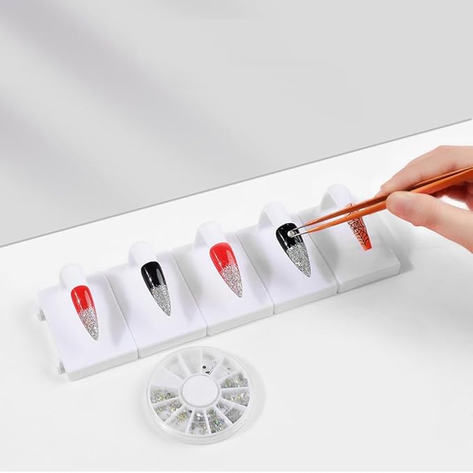 10Pcs Plastic Fake Nail Tip Practice Display Holder Nail Art Training Stand Rack Nails Display Practice Art Painting Fake Nail Holder with Base for False Nail Designs Home DIY Beginner Salon Supplies,