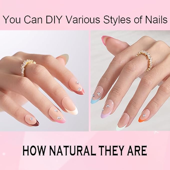 300Pcs Alomod French Tip Press on Nails, Short Soft Gel Nail Tips in 15Sizes, 3 in 1 Pre-lasting Acrylic Fake Nails, No Need to File False Nail Tips Extension for Women Nails Art DIY