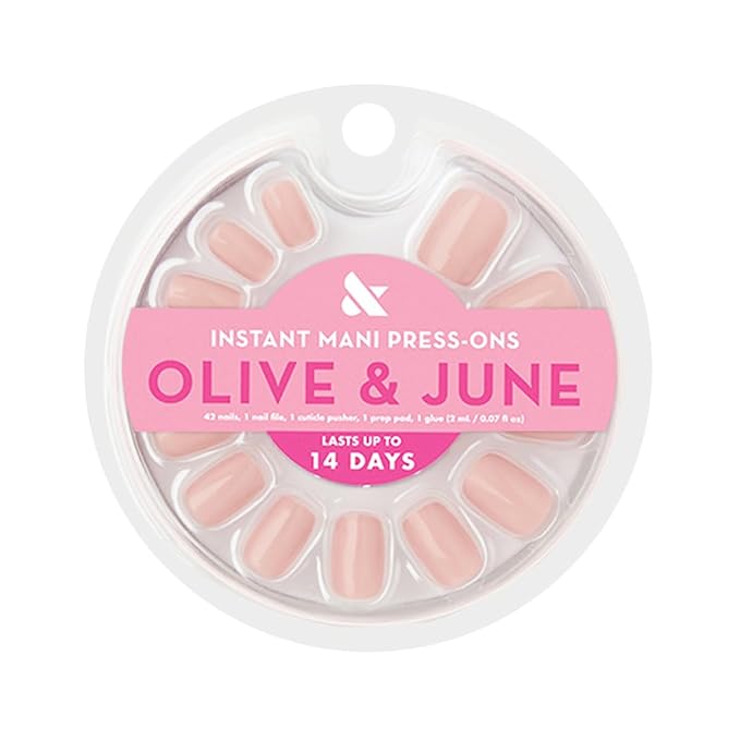 Olive & June Instant Mani Press-On Nails (Glue) | 42 Fake Nails, 21 Sizes | Non-Toxic Long-Lasting Recycled Materials Realistic Look | Salon-Quality at Home | Short, Squoval | HZ