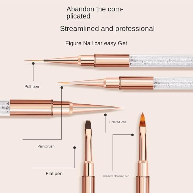 5Pcs Nail Art Brush Set with Rose Gold Rhinestone Handles - Professional Gel Polish, Liner & Drawing Brushes for Salon, DIY Manicure, Acrylic & UV Gel Nail Design liner brushes for nails(5 sticks)
