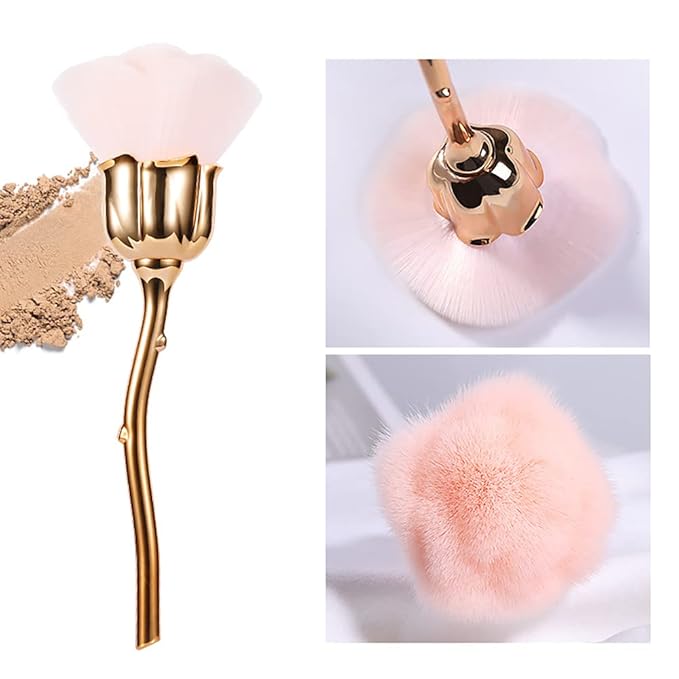 Nail Art Dust Powder Remover, Pink Rose Soft Brush Acrylic Nail Arts Manicure Dust Cleaner Brush for Nail Trimming Cleaning Makeup Brush Tools (Pink)