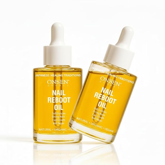 Onsen Secret Nail & Cuticle Repair Oil (2x35ml) - Dry Oil Formula - Japanese Tsubaki, Tea Tree & Jojoba - Strengthens Nails, Repairs Cuticles, Hydrates Skin & Hair - Natural & Vegan