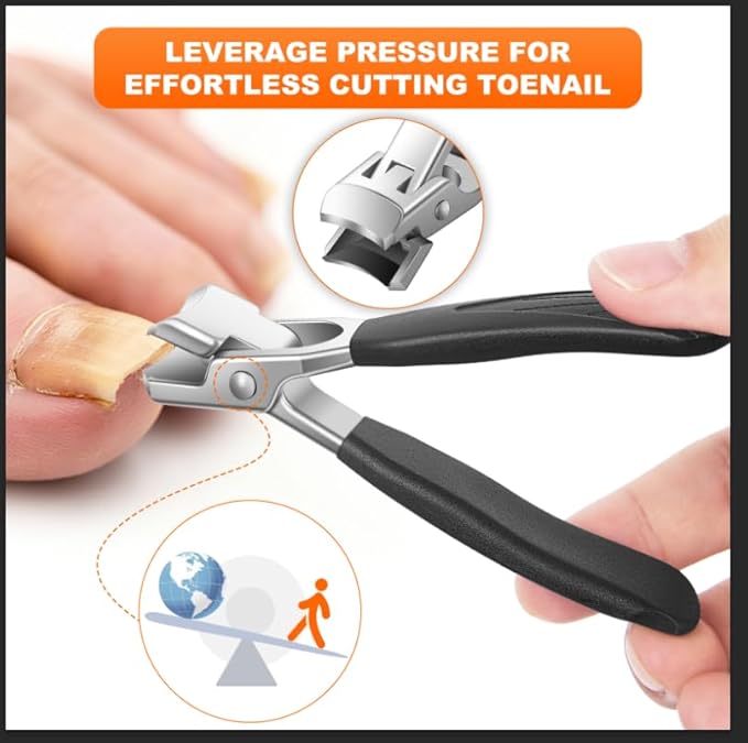Nail Clipper Set for Thick Nails, 5 Pcs Professional Toenail Clippers for Seniors, Ultra Sharp Wide Jaw Opening Fingernail Cutters, Stainless Steel Manicure Pedicure Kit with Portable Leather Case