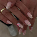 Press on Nails Almond Painted Flowers French Fake French Fake Nails Reusable Nail Kit with Glue Adhesive Tabs Mini Nail File for Women Manicure Nail Art Decoration 24PCS