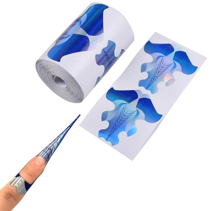 Tvoip 100Pcs/Pack Nail Forms Extension Tips Guide Extension French DIY Tool Fish Acrylic UV Gel Nail Art Tools Builder Sticker Sculpting (Blue)
