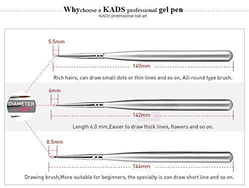 KADS 3 pcs Nail Art Brushes Set Liner Striping Brush for Strokes Details Painting, Blending, Elongated Lines