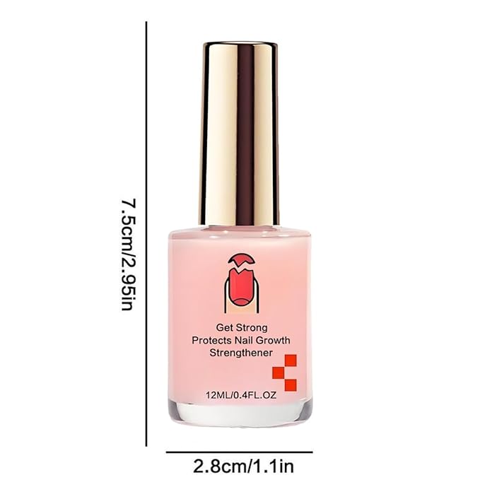 12ML Nail Strengthener for Damaged Nails, Extra Strong Nail Hardener with Pink LED Gel Polish, Fast Drying Nail Repair & Growth Treatment for Weak Thin Nails, Glossy Long Lasting Finish (1PCS)