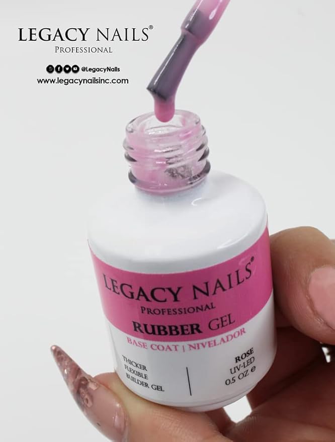 LEGACY NAILS Professional Rubber Gel Base-Coat 0.5 fl oz. Nivelador UV-LED Full Coverage Elastic Thick Flexible Gel Base Coat Builder (ROSE)