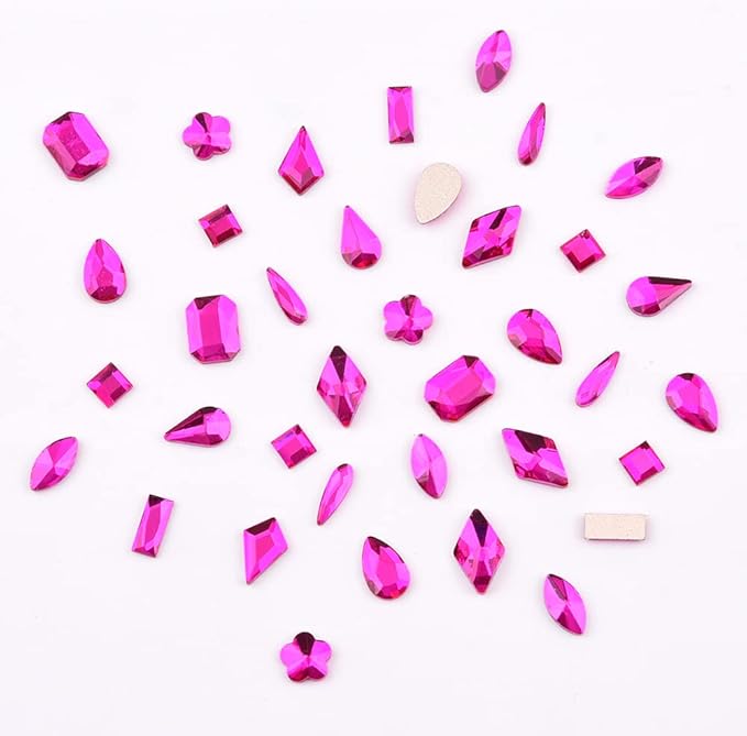 Mix 10 Shapes Assortment Flat Back Shine Hot Pink Nail Crystals Gems Diamonds for Nail Decoration Design Decoration Accessory