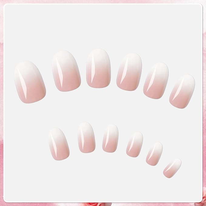 AddFavor 240pc Ombre Oval Press on Nails Short Fake Nails - Glue on Nails Oval Acrylic Nails Press ons Nail Tips Short Stick on Nails with Nail Glue and Adhesive Tabs for Women