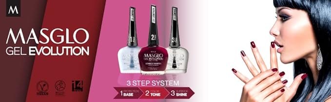 MASGLO GEL EVOLUTION Nail Polish Gel Effect, No UV/Led Lamp Required, Duration up to 12 day, 1 peice color Gel sin necesidad de lampara UV/Led, hasta 12 dias de duracion (EXTRAORDINARIA)