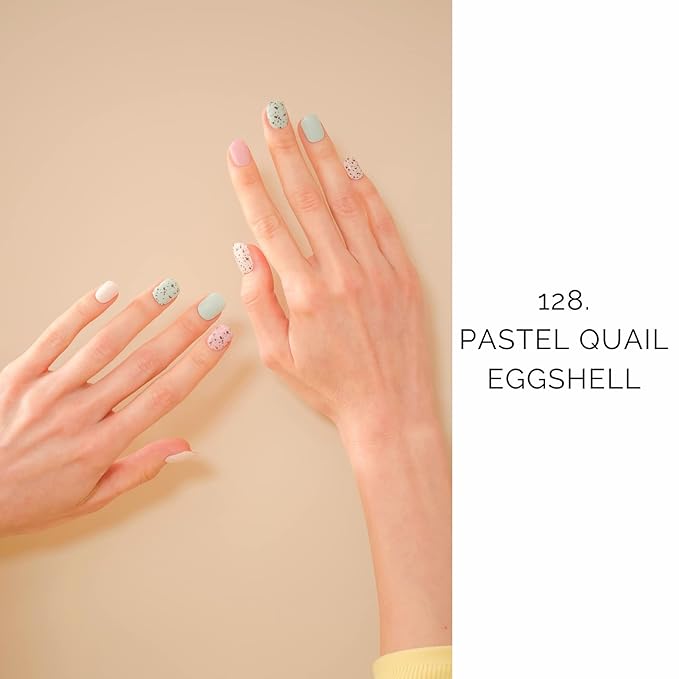 NAILOG Semi Cured Gel Nail Strips for Easter, 20Pcs Long Lasting Pastel Colourful Gel Nail Stickers, Salon Quality Easy Apply & Remove Works with Any UV/LED Nail Lamps, Quail Eggshell
