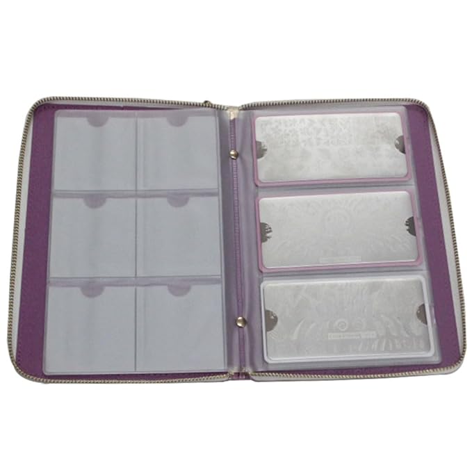 72 Slots Holographic Nail Plates Holder Case Stamping Templates Organizer Square & Round Printing Molds Collection Manicure Tool Accessorie (T-Pink)