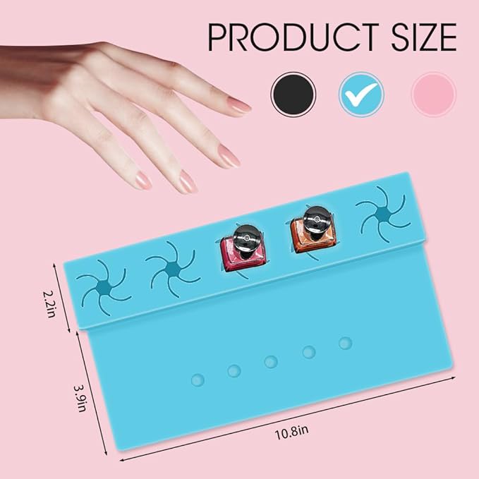 Nail Polish Holder,Silicone Hand Rest Mat Fingernail Painting Tools 2 in 1 Art Accessories Organizer Case Set with Anti-Spill Bottle Stand and Finger Separators for Pedicure Manicure(Blue)
