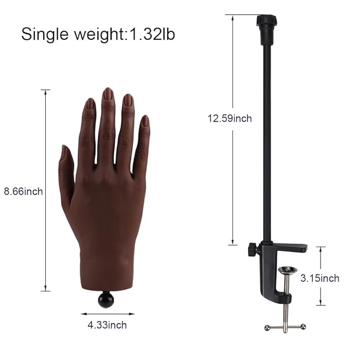 Nail Pratice Training Hand for Acrylic Nails with Stand Bracket,Soft Silicone Maniquin Hand, Flexible Bendable Nail Practice Fake Hand for Nails Art Practice Tool