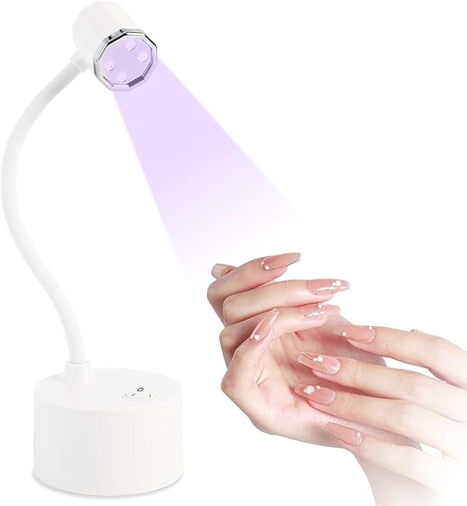 Touch Switch Gel X Lamp, Flash Cure Mini Nail Lamp, Rechargeable Cordless UV LED Light, Gooseneck Nail Gel Dryer for Home Manicure, White, ASN-A28
