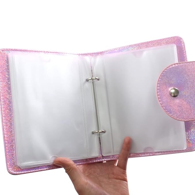 VNC 20 Slots Nail Art Stamp Plate Holder Stamping Plates Storage Bag Cases Rainbow Replaceable XL Plates Big Size 9.5x14.5CM Organizers (C-Pink)