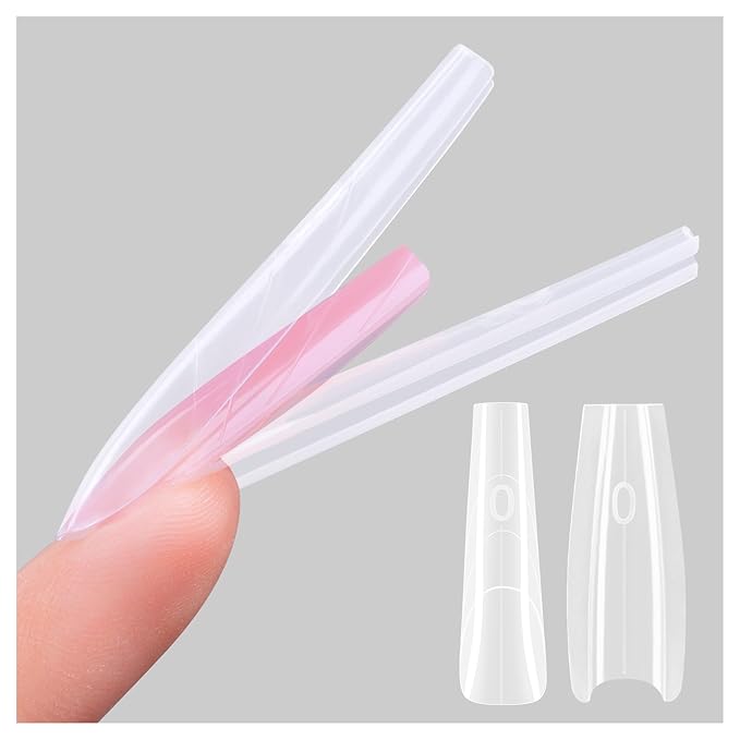 Gelike EC Sandwich Nail Forms for Builder Gel: 2026 New Dual Nail Form No Gel Stacking Warping or Bubbles for Home Extensions Art - 240Pcs 15 Sizes Top & Bottom Molds - Long Coffin