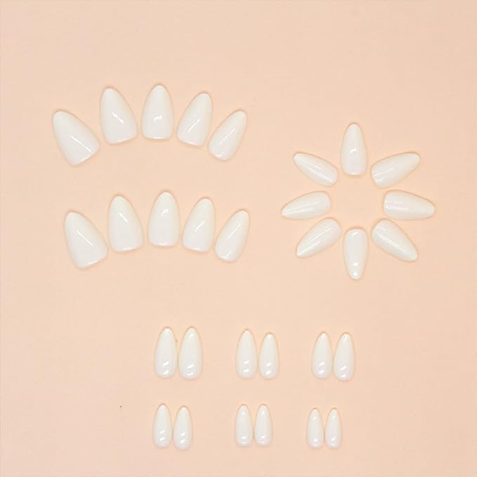 White Press on Nails Short Almond Fake Nails Acrylic False Nails Acrylic Glue on Nails Press ons Artificial Stick on Nails for Women Decorations 24 Pcs