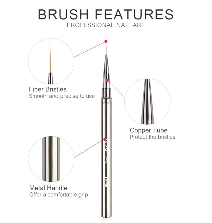 KADS Fine Liner Nail Brush Metal Handle Nail Painting Design Brush Drawing Pen 6mm 9mm 12mm 15mm 18mm (9mm)