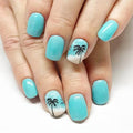 Summer Press on Nails Short Square Fake Nails Coconut Tree Seaside False Nails for Women Blue Glue on Nails Cute Glossy Artificial Nails Press ons Summer Fake Nails Manicure Kit 24Psc