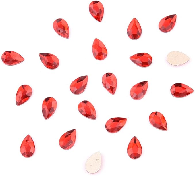 100pcs Red Crystals Pear Shapes 3 Size Flatback Glass Rhinestones for Crafts DIY Jewelry Making Beading Shoes Nails Art Supplies