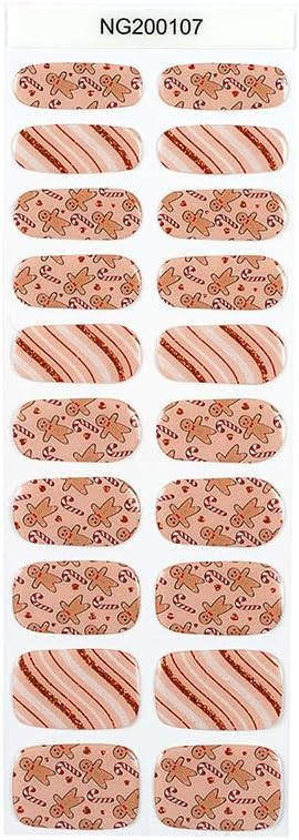 20pcs Christmas Semi Cured Gel Nail Strips - Salon-Grade DIY Wraps with Glaze Texture, Easy Application, UV Light Required for Festive Nails(Warm Toned Gingerbread Candy Nail)