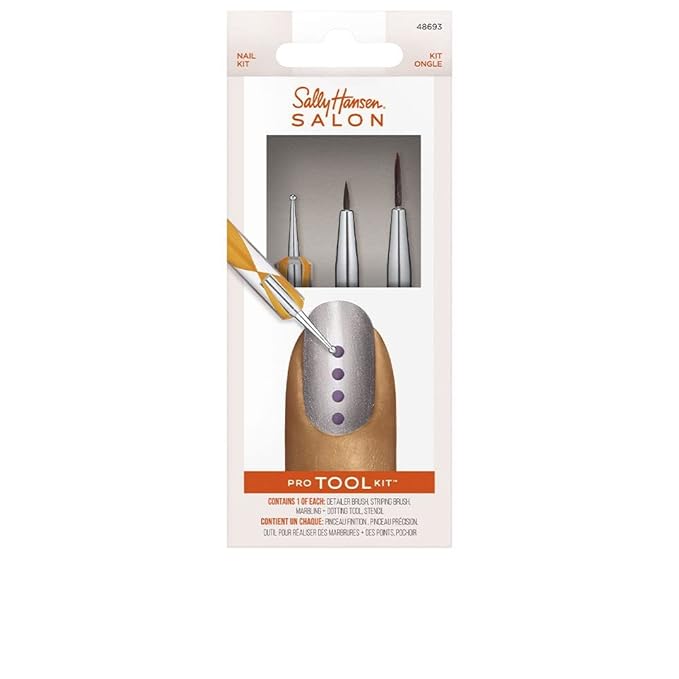 Sally Hansen Nail Salon Pro Tool Kit, 0.32 Oz, Nail Art Tools, Nail Dotting Tool, Easy to Use, Detailer Brush, Stripping Brush, Marbling and Dotting Tool