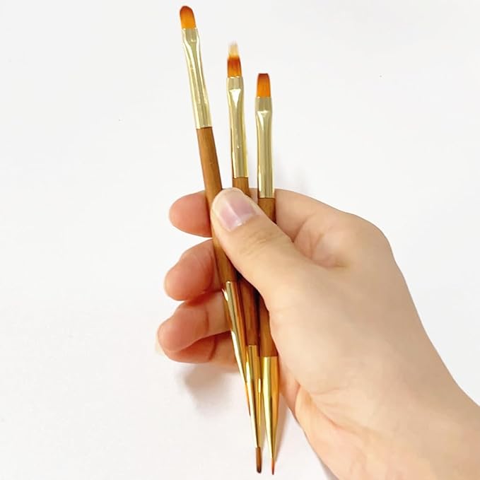 3Pcs Nail Art Drawing Brushes, Short Bamboo Penholder Double End Pen Brush, Acrylic Round Flat Painting Drawing Liner Tools