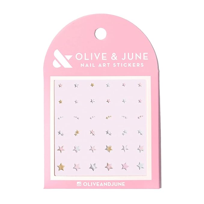 Olive & June Nail Art Stickers | Easy-to-Use Nail Designs | Hand-Screened, No-Fade Ink | Accent, Mix & Match, or Cover Chipped Polish | Shimmery Stars