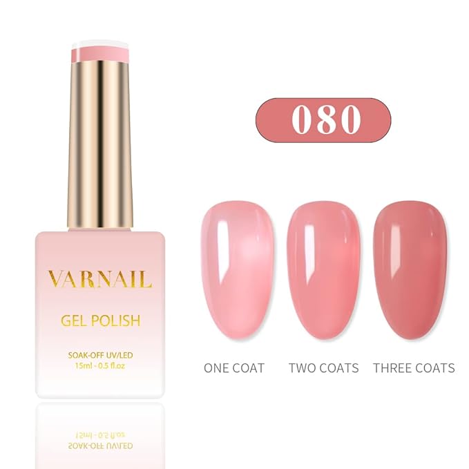 VARNAIL Iced Peach Jelly Gel Nail Polish Kit 6 Colors 15 ml, Translucent Nude Pink Sheer Gel Polish, Salon Quality Soak off UV Light Gel Nail Polish