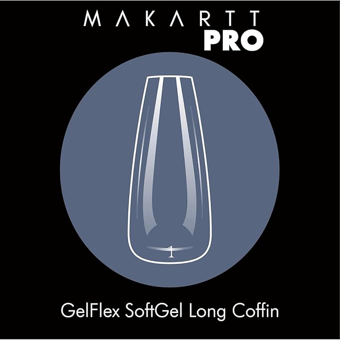MakarttPro GelFlex Soft Gel Tips 500pc Box – Long Coffin Shape – 14 Sizes 00–9 – Clear Soft Gel Extensions – Easy to Apply, Lightweight, Professional Salon Quality