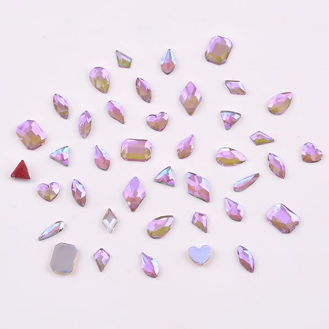 Mix 100pcs Aurora Purple Iridescent Flatback 3D Nail Gems Crystal Shape Diamond Charms Decoration Rhinestones for Nails Accessory