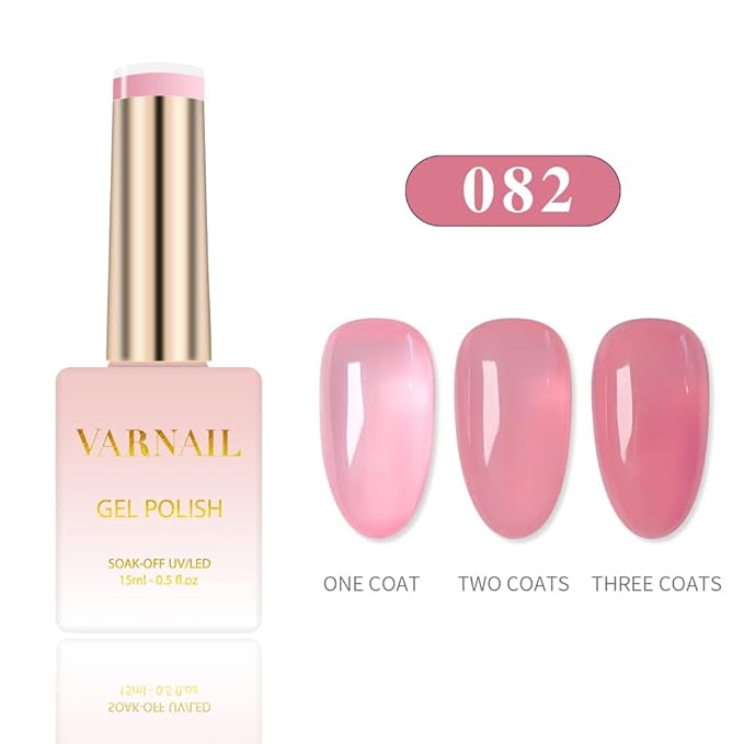 VARNAIL Iced Peach Jelly Gel Nail Polish Kit 6 Colors 15 ml, Translucent Nude Pink Sheer Gel Polish, Salon Quality Soak off UV Light Gel Nail Polish