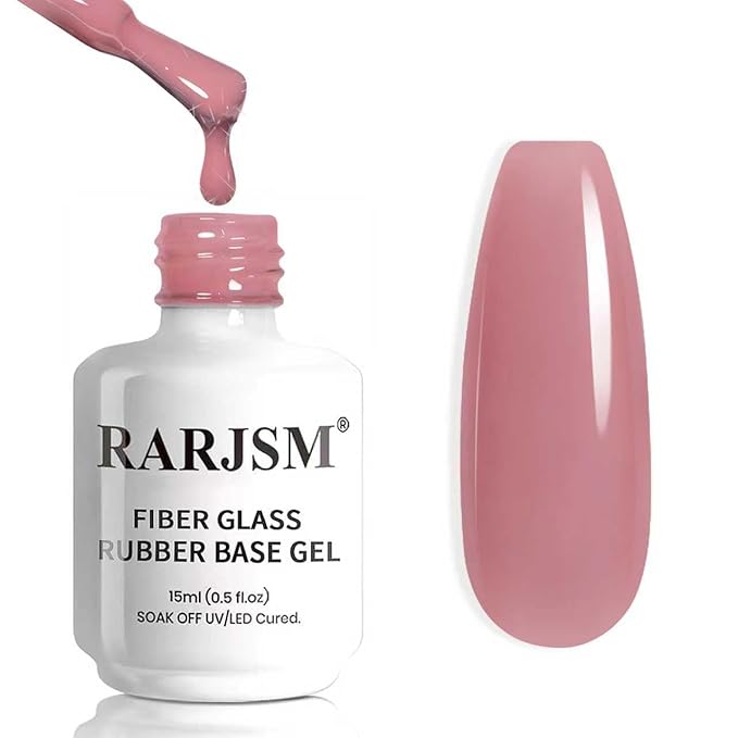 RARJSM Rosy Pink Fiber Glass Rubber Base Nude Sheer Jelly Glassy Amber Gel Nail Polish for Repair Broken Nails Strengthener Base Color Brush on Building Gel in a Bottle Curing Requires 15ml