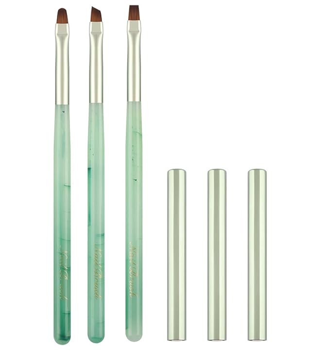 Nail Art Dust Remover Brush, 3-Piece Set, Soft Cleaner Brush with Cute Fruit Design for Makeup Application (Green)