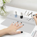 Nail Polish Holder,Silicone Hand Rest Mat Fingernail Painting Tools 2 in 1 Art Accessories Organizer Case Set with Anti-Spill Bottle Stand and Finger Separators for Pedicure Manicure(Grey)
