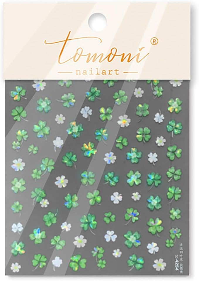 1 Sheets Holographic Laser St Patricks Day Nail Stickers Green Clover Nail Art Stickers 5D Self-Adhesive St. Patrick's Day Nail Decals Lucky Shamrocks Nail Art Supplies for Women Holiday Nails Design