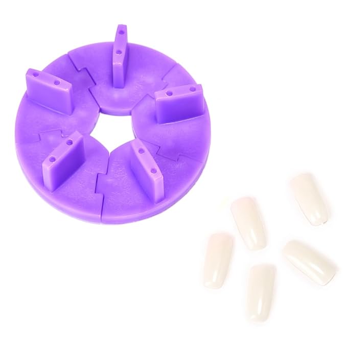 Removable False Nail Art Tips Practice Display Stand Tool with Nail Tips Nail Training Frame for Gel Nail Polish DIY Nail Training Tools (Purple)