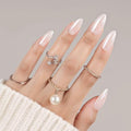 30Pcs Almond Press On Nails - Supremely Fit & Natural Soft Gel Almond Nails,15 Sizes, Reusable Fake Nails Kit with Gift Box for Women (Crown Champagne)