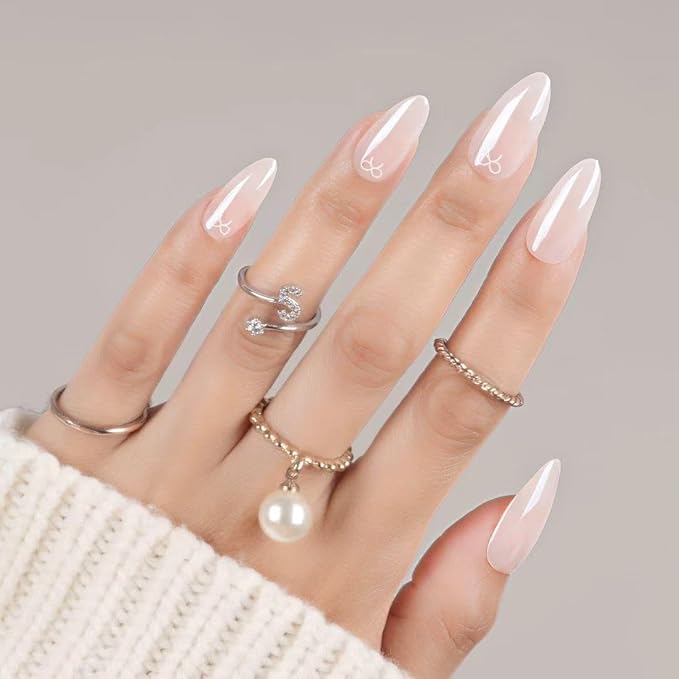 30Pcs Almond Press On Nails - Supremely Fit & Natural Soft Gel Almond Nails,15 Sizes, Reusable Fake Nails Kit with Gift Box for Women (Crown Champagne)