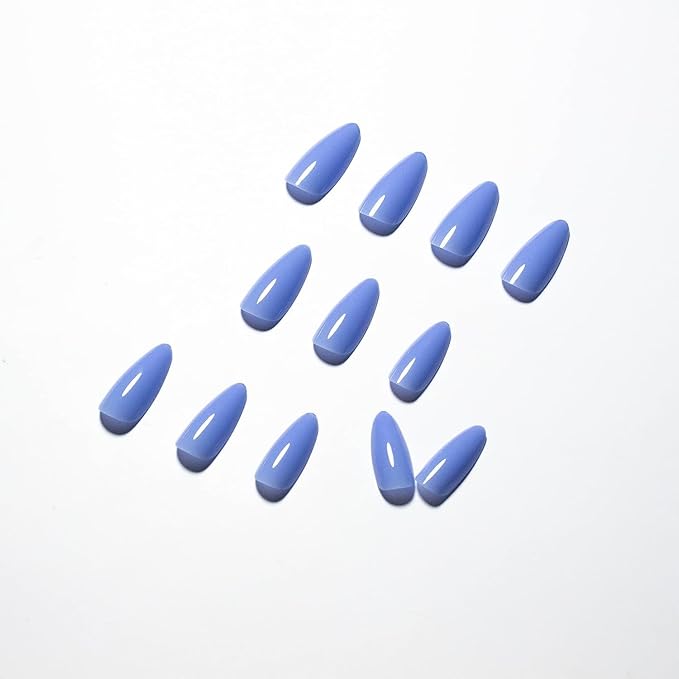 light Blue Press on Nails Almond Shaped Medium Almond Nails Press on Neutral Acrylic Nails Reusable Fake Nails for Women Girls, Glue on Nails Medium Length Stiletto False Nails Gel Artificial Nails