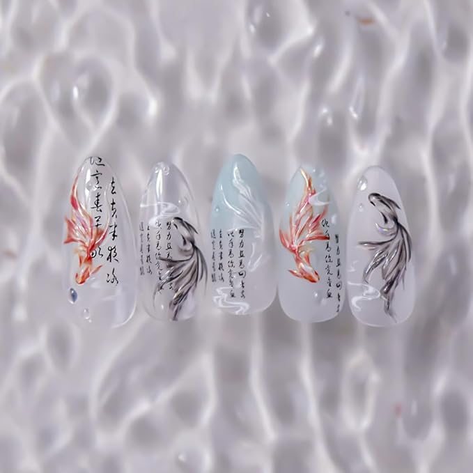 3Sheets Lucky Fish Nail Art Sticker Summer Nail Decals Adorable Koi Wish Fishes Style Manicure Sticker for Women Girls (Fish)